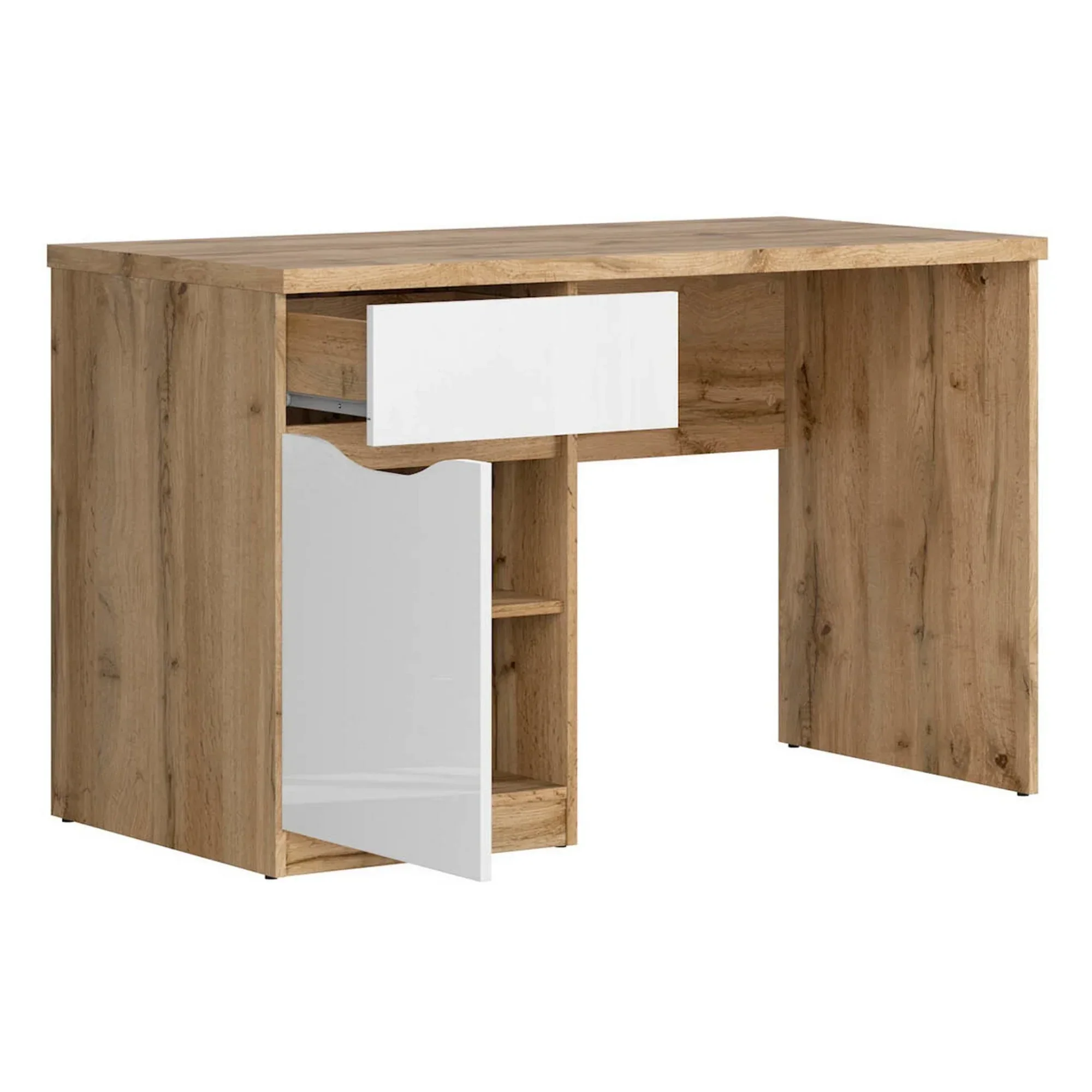 Birou NUIS, stejar wotan/alb, PAL laminat, 120x60x76 cm - Image 3