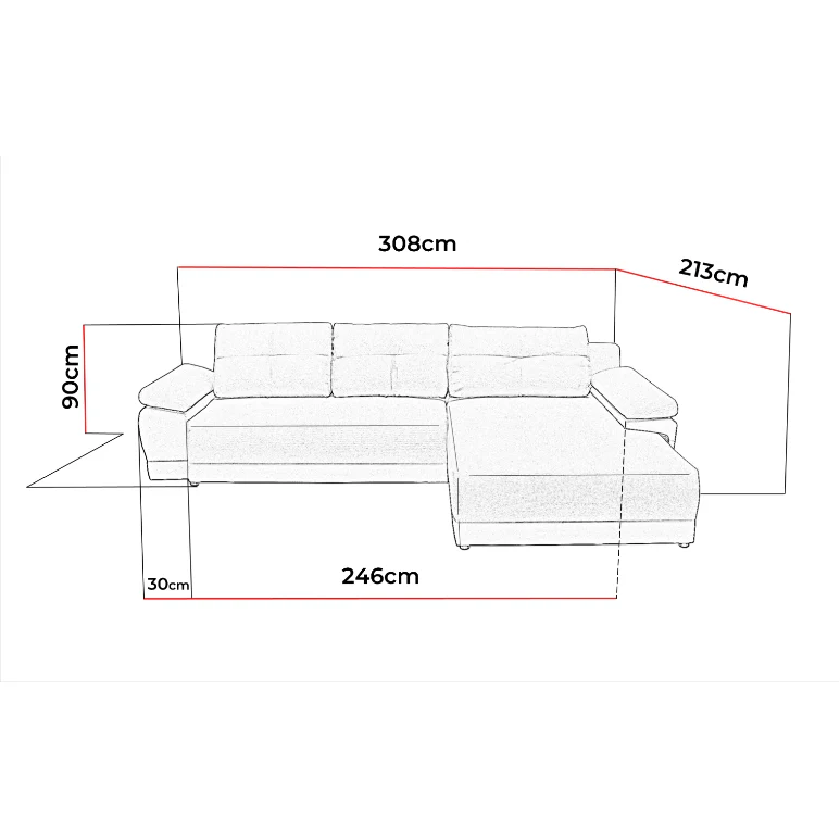 Coltar extensibil EVEREST, personalizabil, lada depozitare, 3 perne decorative, 308x213x90 cm - Image 5