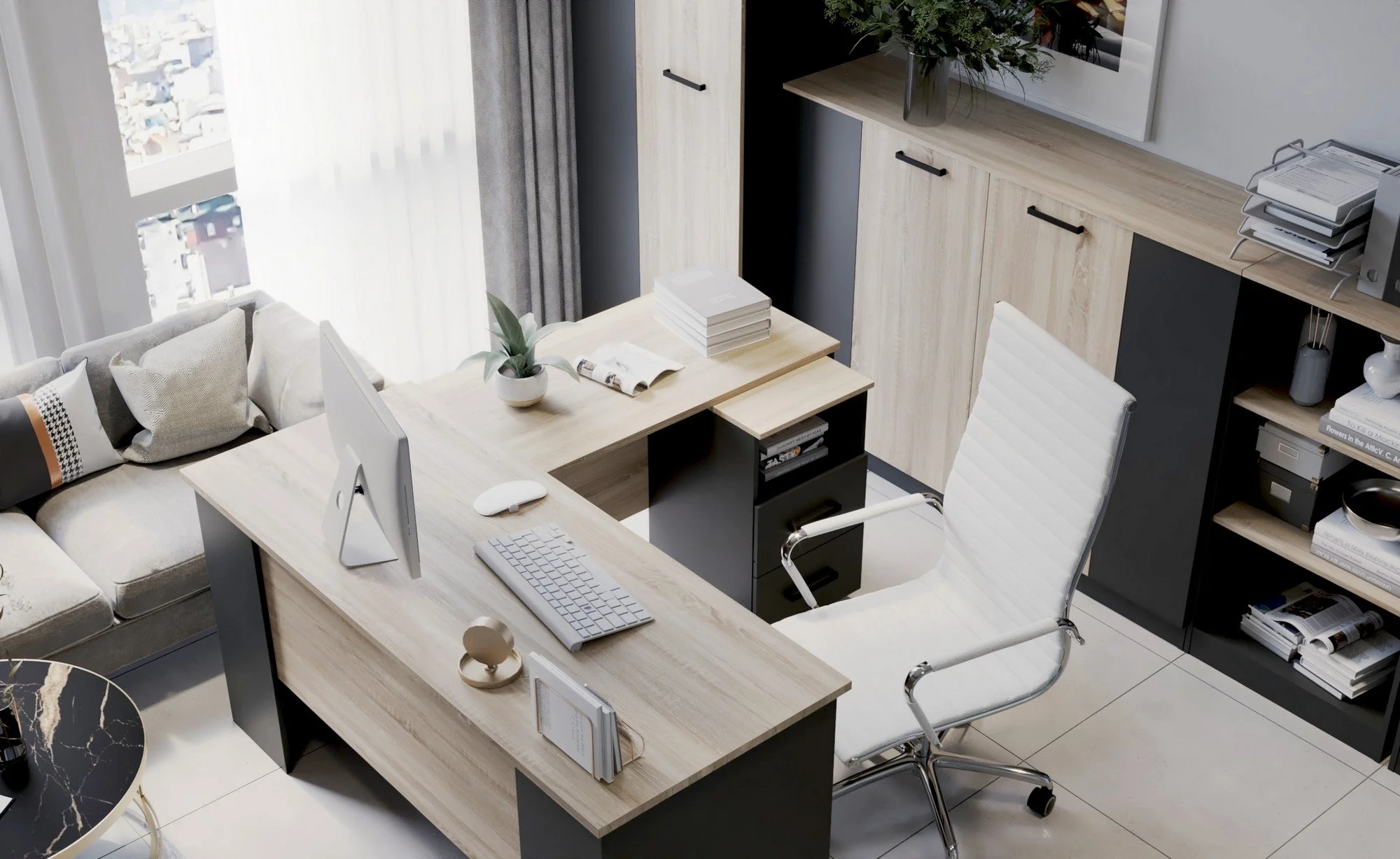 Comoda birou OFFICE NEW, gri antracit/stejar sonoma, PAL, 41x45x73 cm - Image 3
