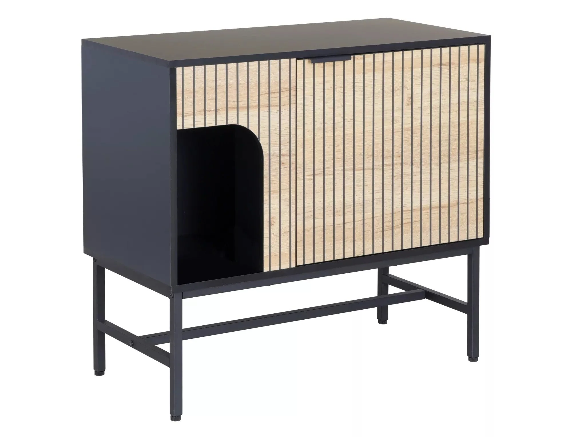 Comoda MAGO K3, negru/stejar, PAL/metal, 80x40x75 cm - Image 3