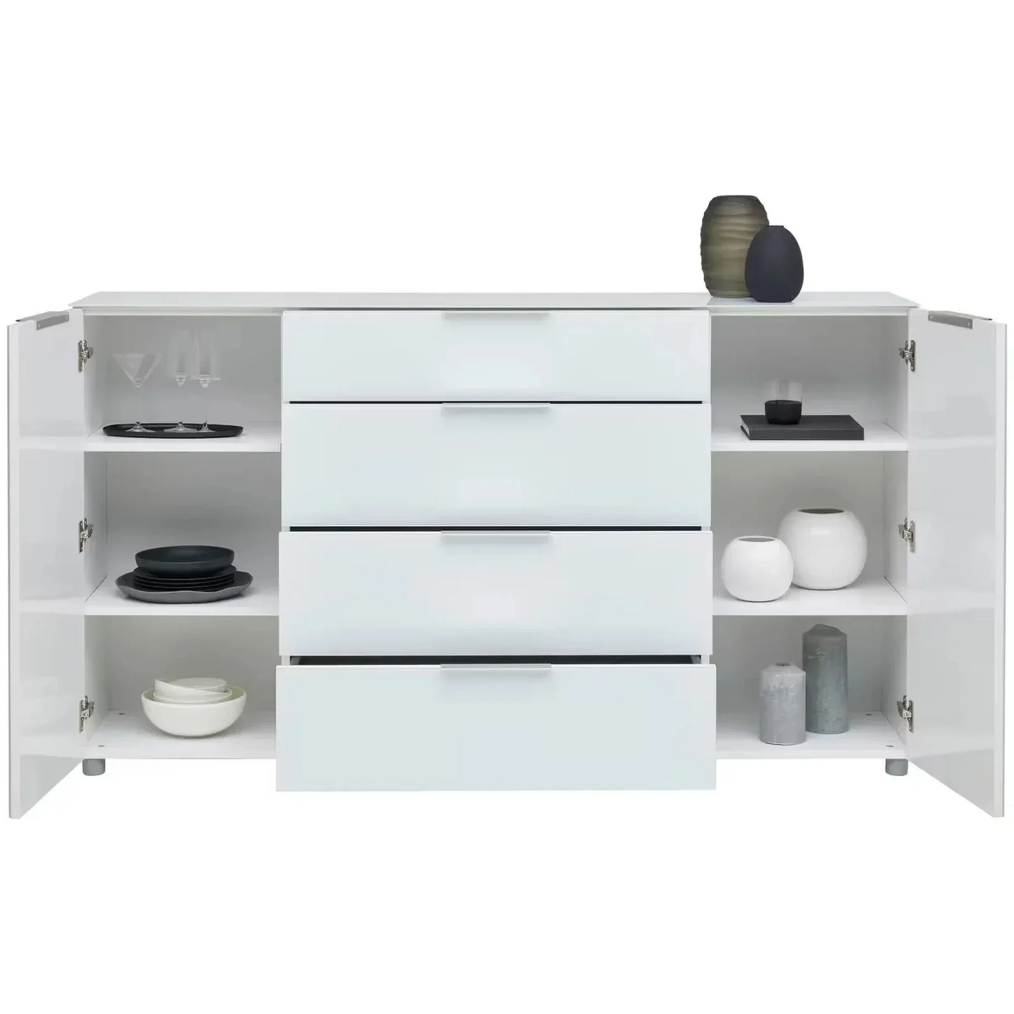 Comoda MALIN, alb lucios/alb, PAL/sticla, 181x40x101 cm - Image 3