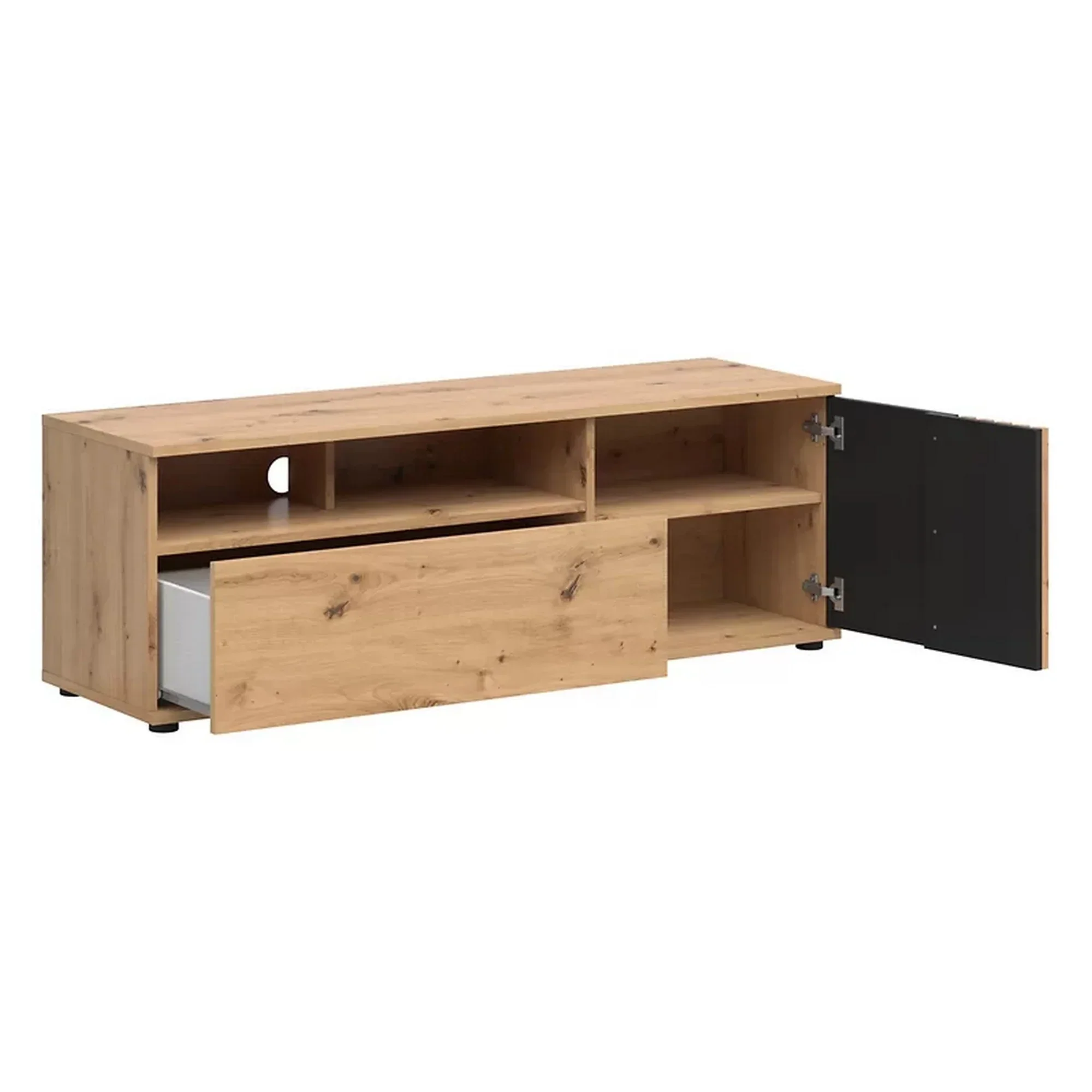 Comoda TV VABRES, stejar artisan/negru mat, PAL laminat, 136x40x47 cm - Image 4