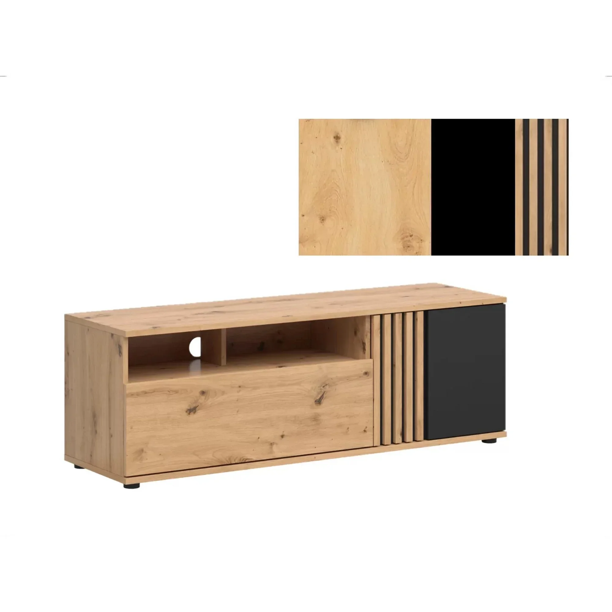 Comoda TV VABRES, stejar artisan/negru mat, PAL laminat, 136x40x47 cm - Image 5
