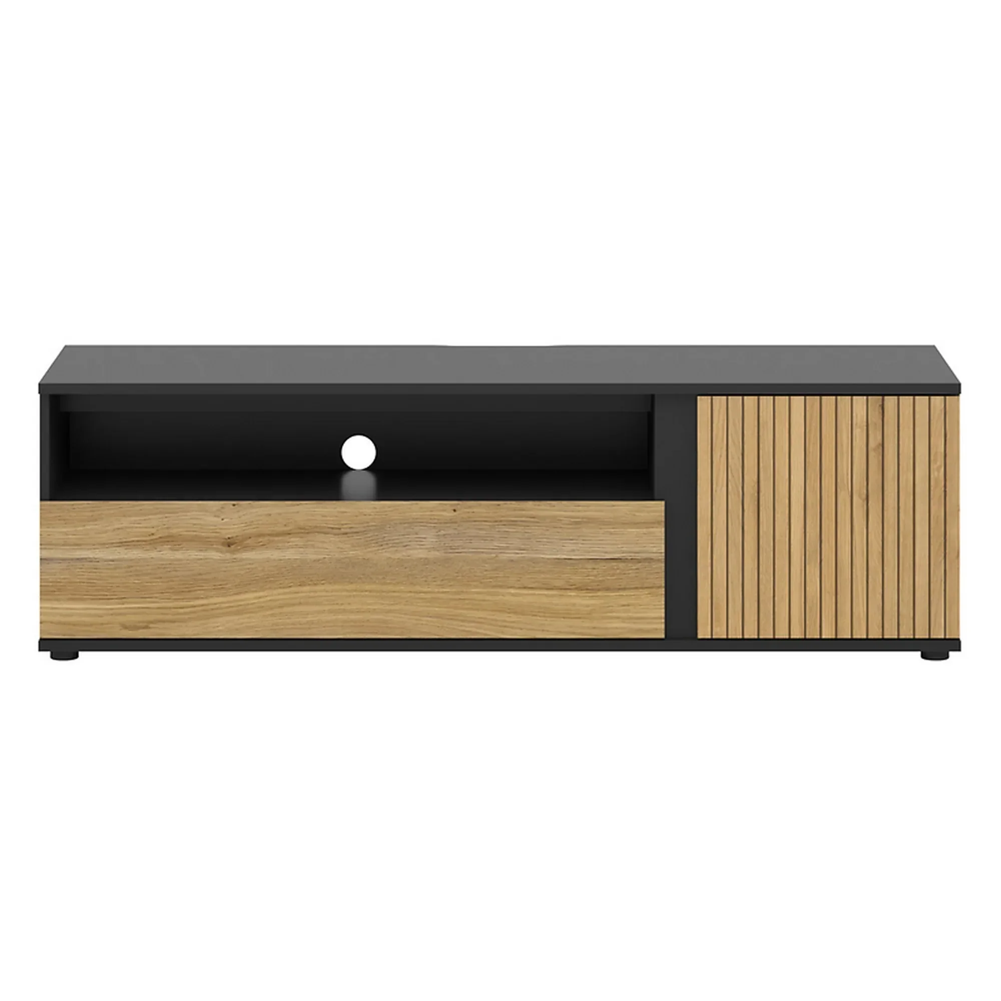Comoda TV LUEN, stejar/negru, PAL laminat, 155x46x47 cm - Image 3