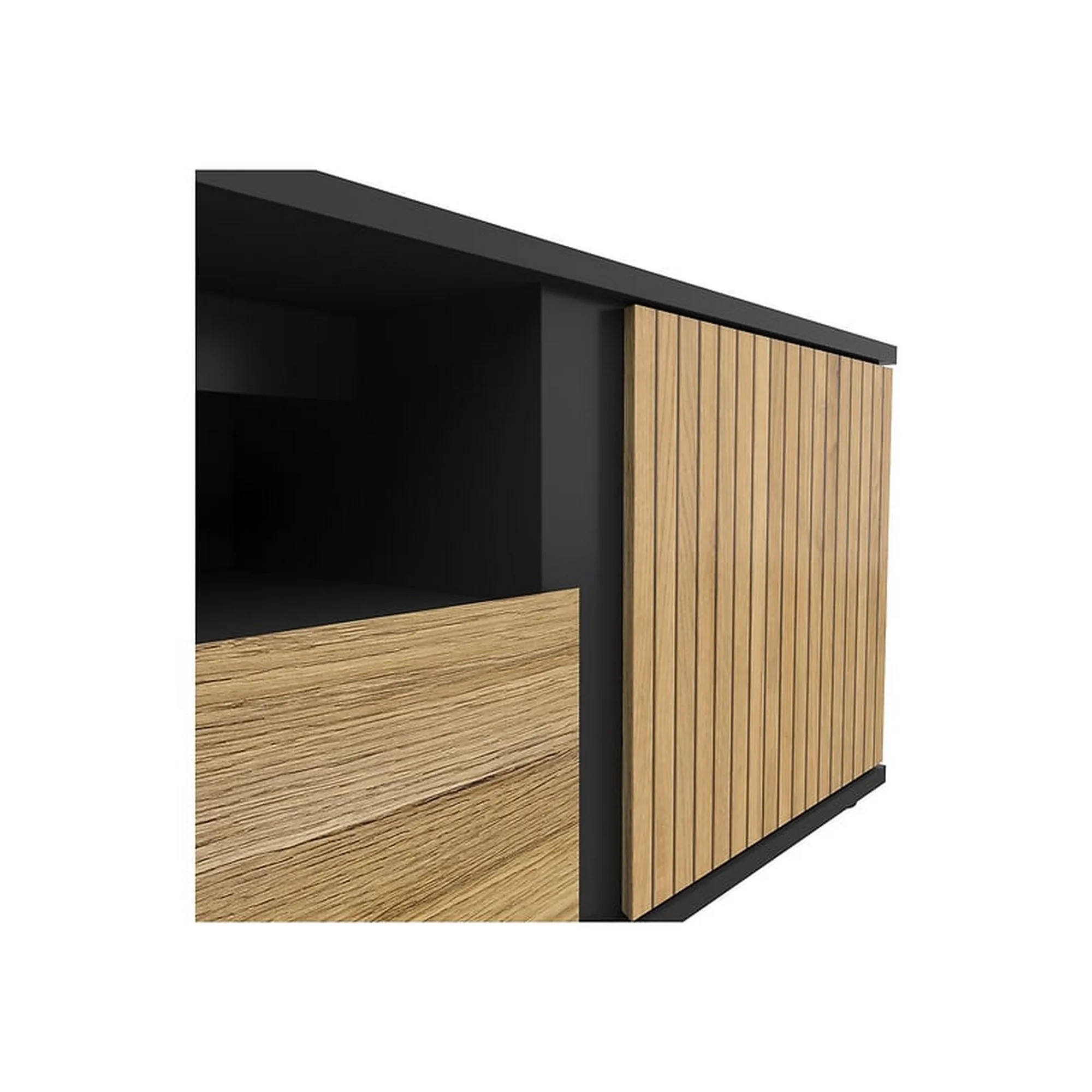 Comoda TV LUEN, stejar/negru, PAL laminat, 155x46x47 cm - Image 5