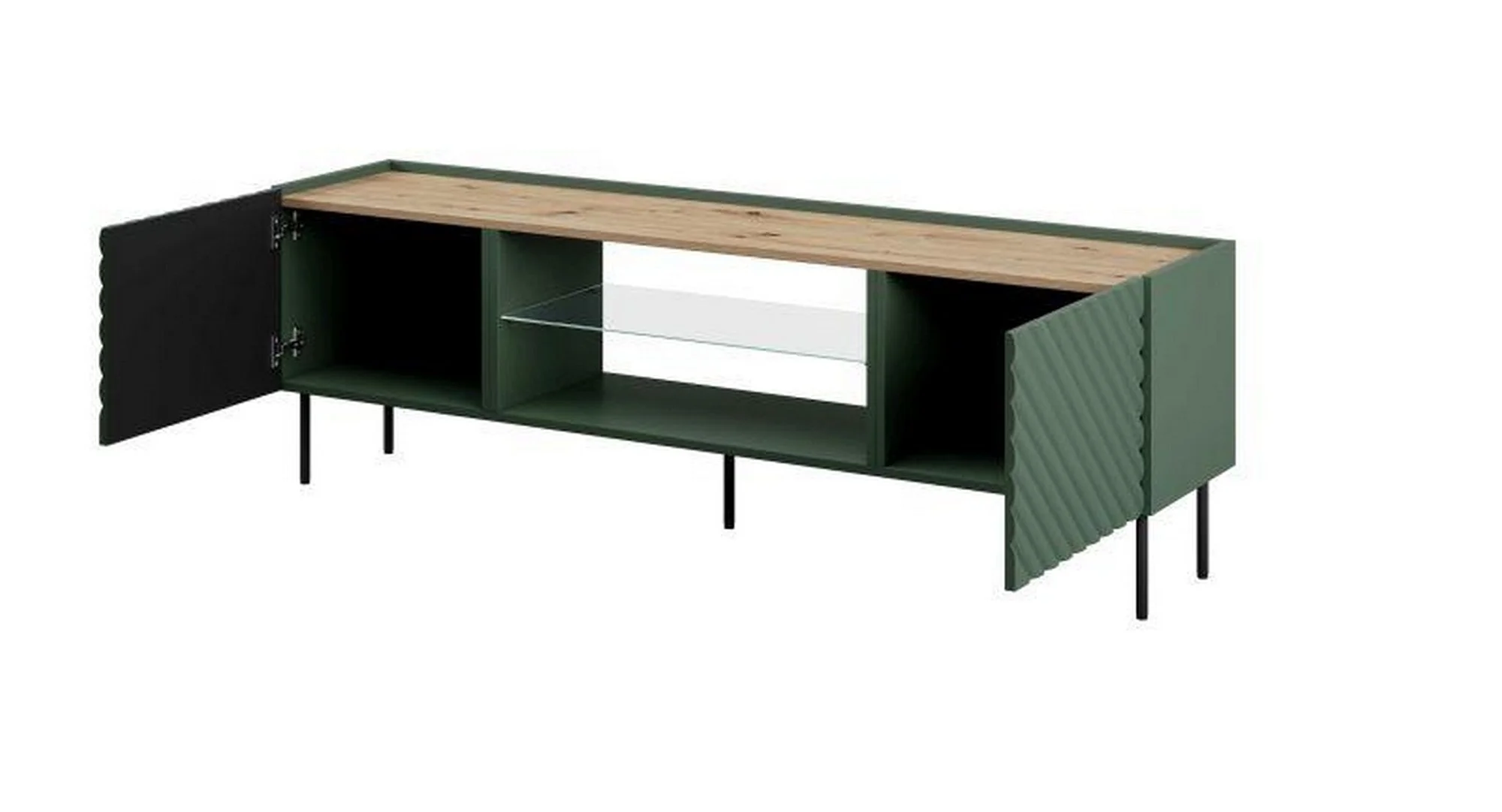 Comoda TV ONDA, verde inchis/stejar, PAL laminat, 181x40x58 cm - Image 4