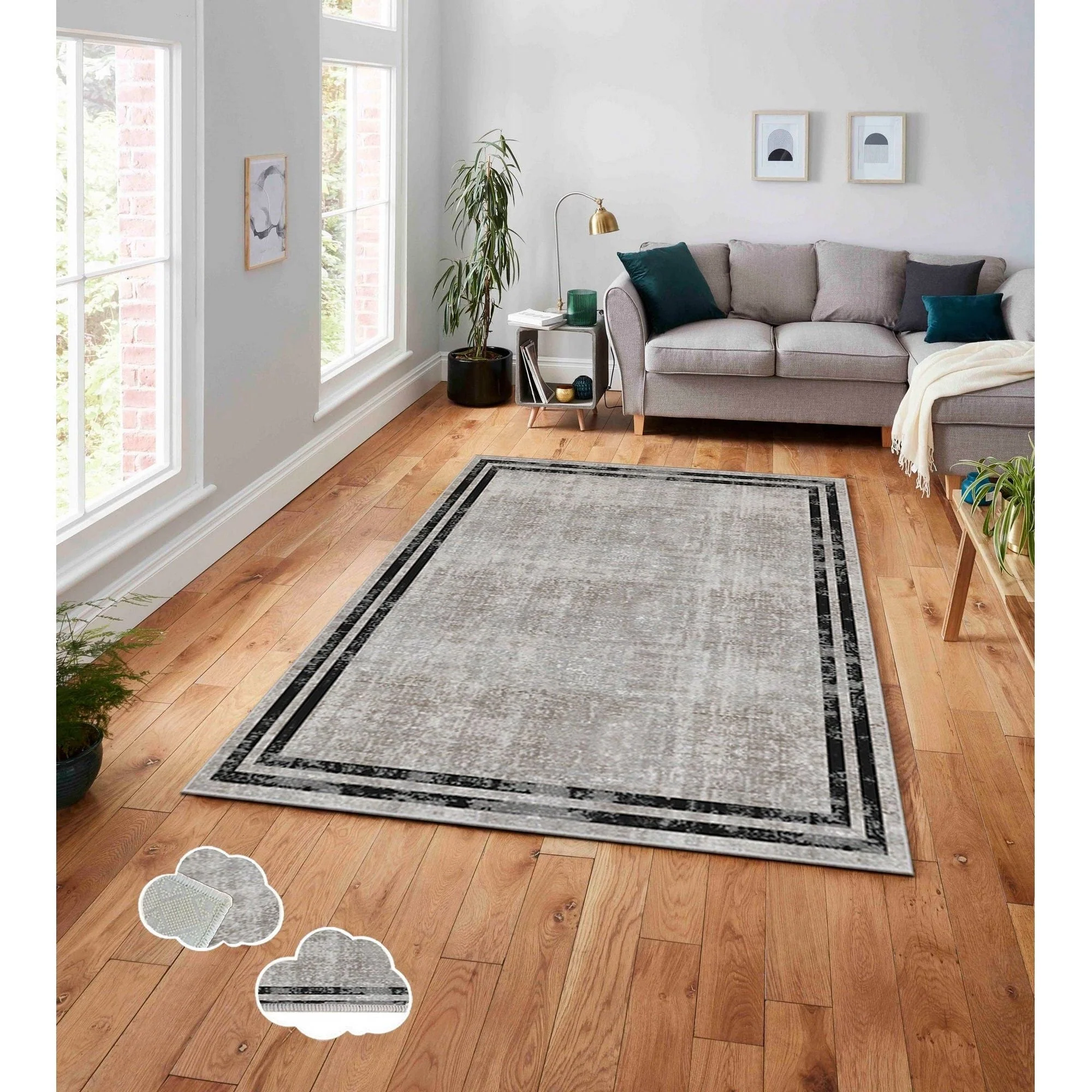 Covor, 160x230 cm, forma dreptunghiulara, poliester, bej/negru, ASR CRPT-129 - Image 3