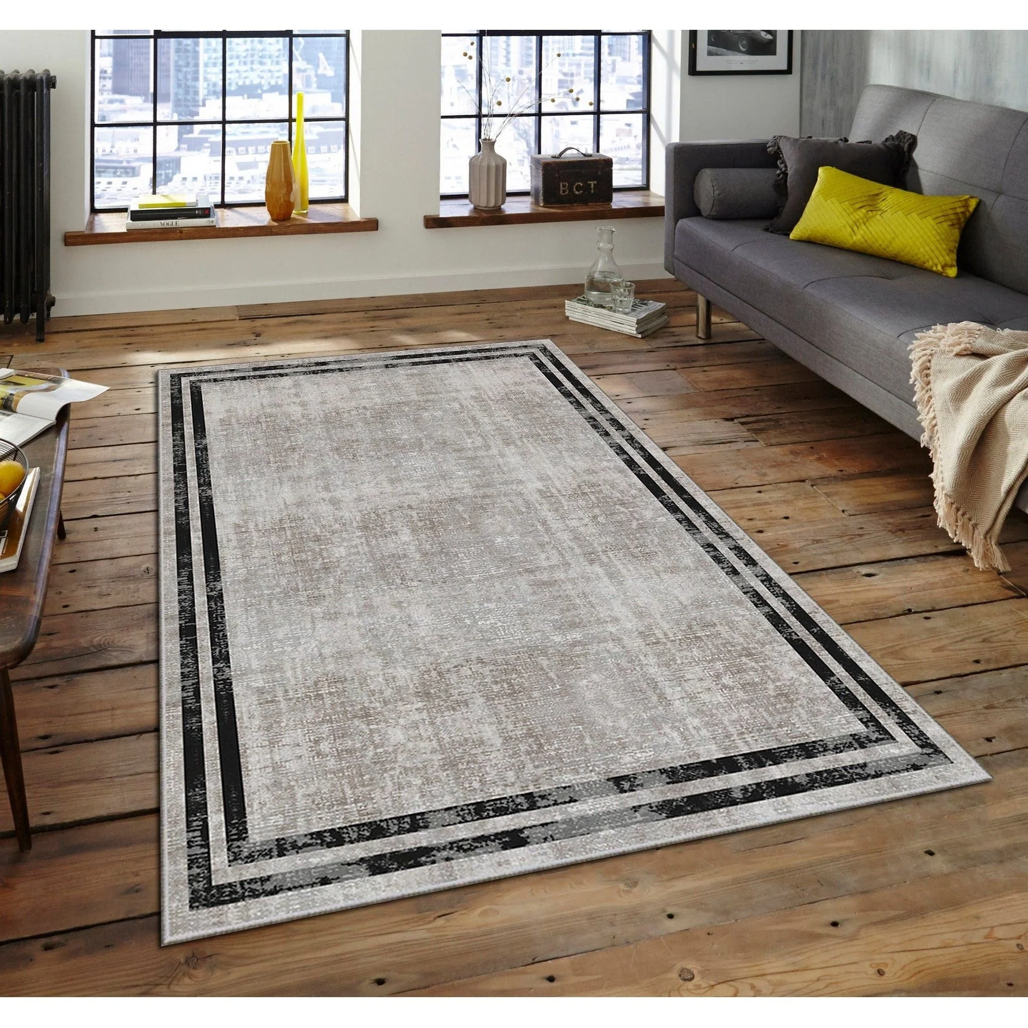 Covor, 160x230 cm, forma dreptunghiulara, poliester, bej/negru, ASR CRPT-129 - Image 4