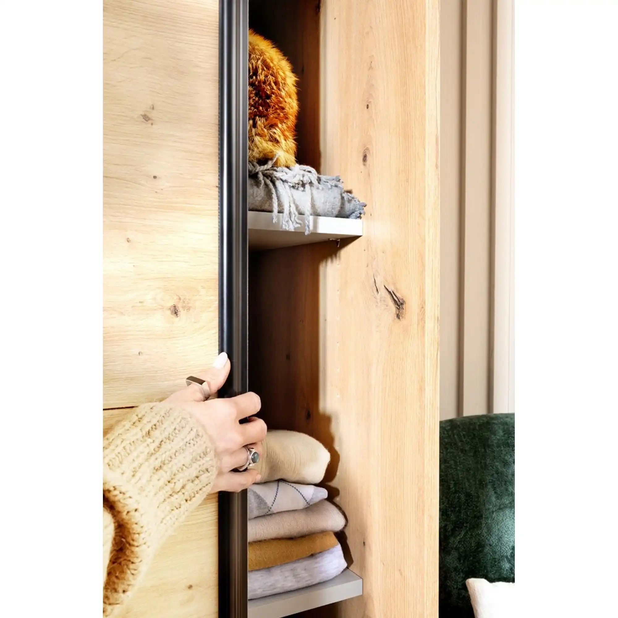 Dulap FLEX, stejar artisan, PAL, cu 2 usi glisante, 200x66x240 cm - Image 5