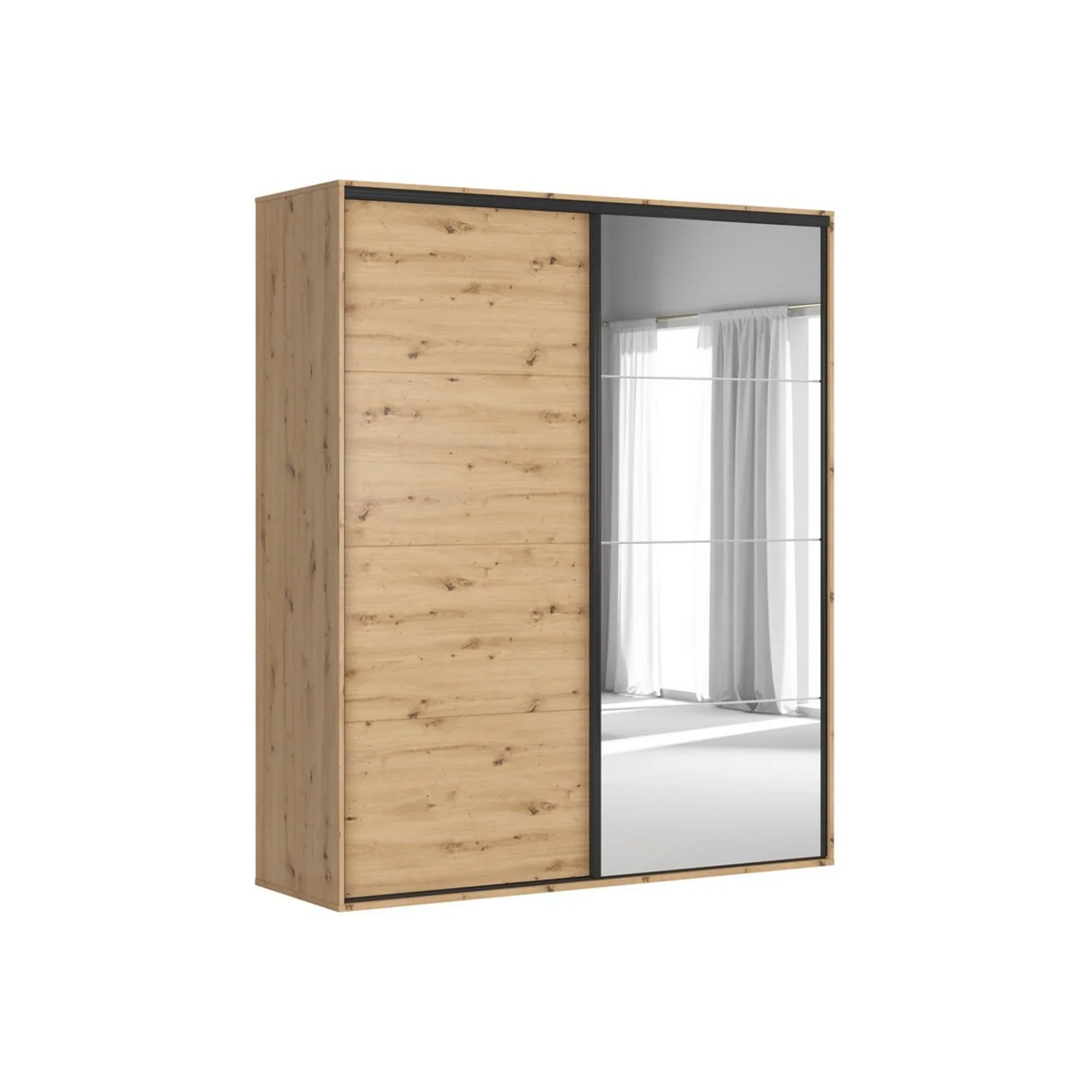 Dulap FLEX, stejar artisan, PAL, cu 2 usi glisante, 200x66x240 cm - Image 6
