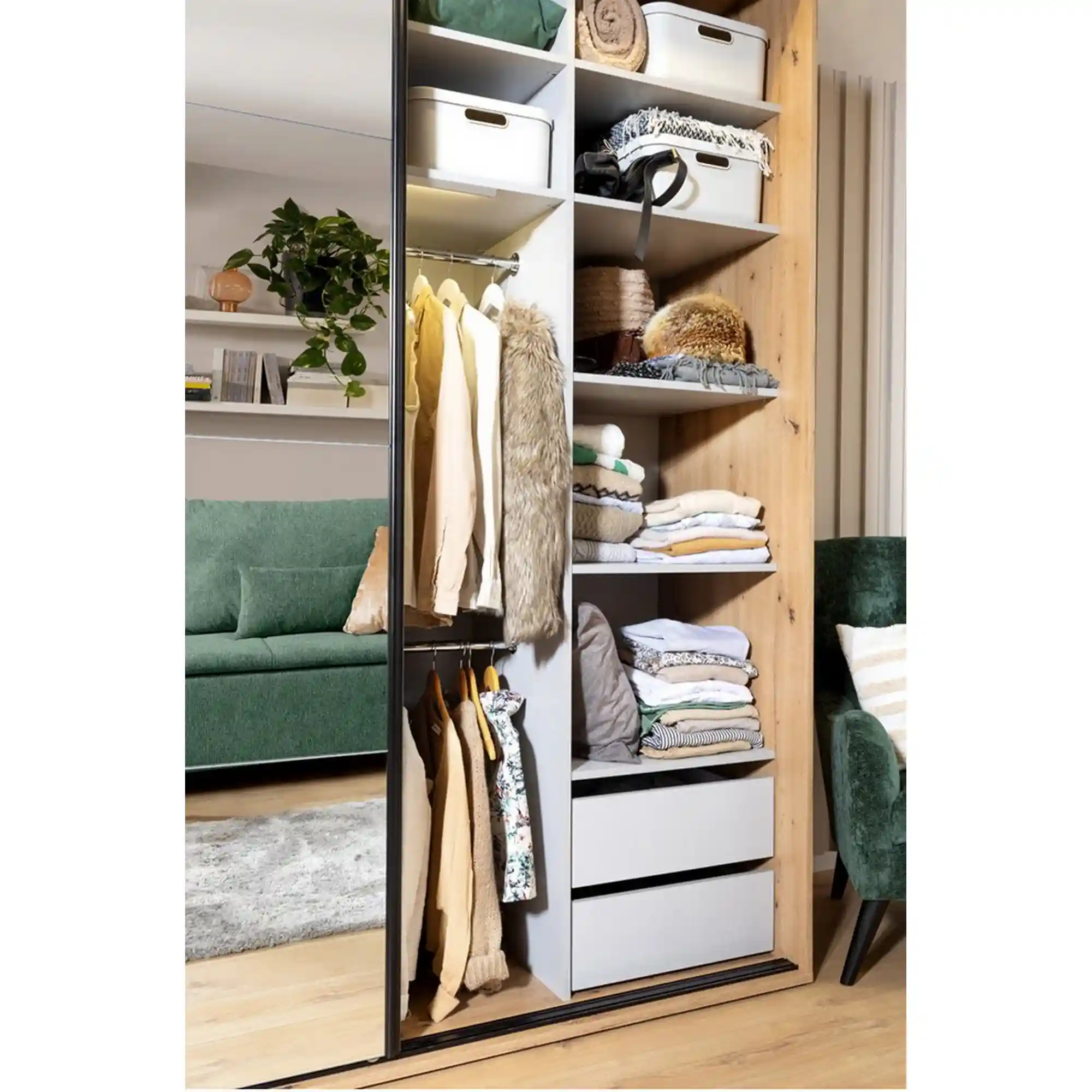 Dulap FLEX, stejar artisan, PAL, cu 2 usi glisante, 200x66x240 cm - Image 9
