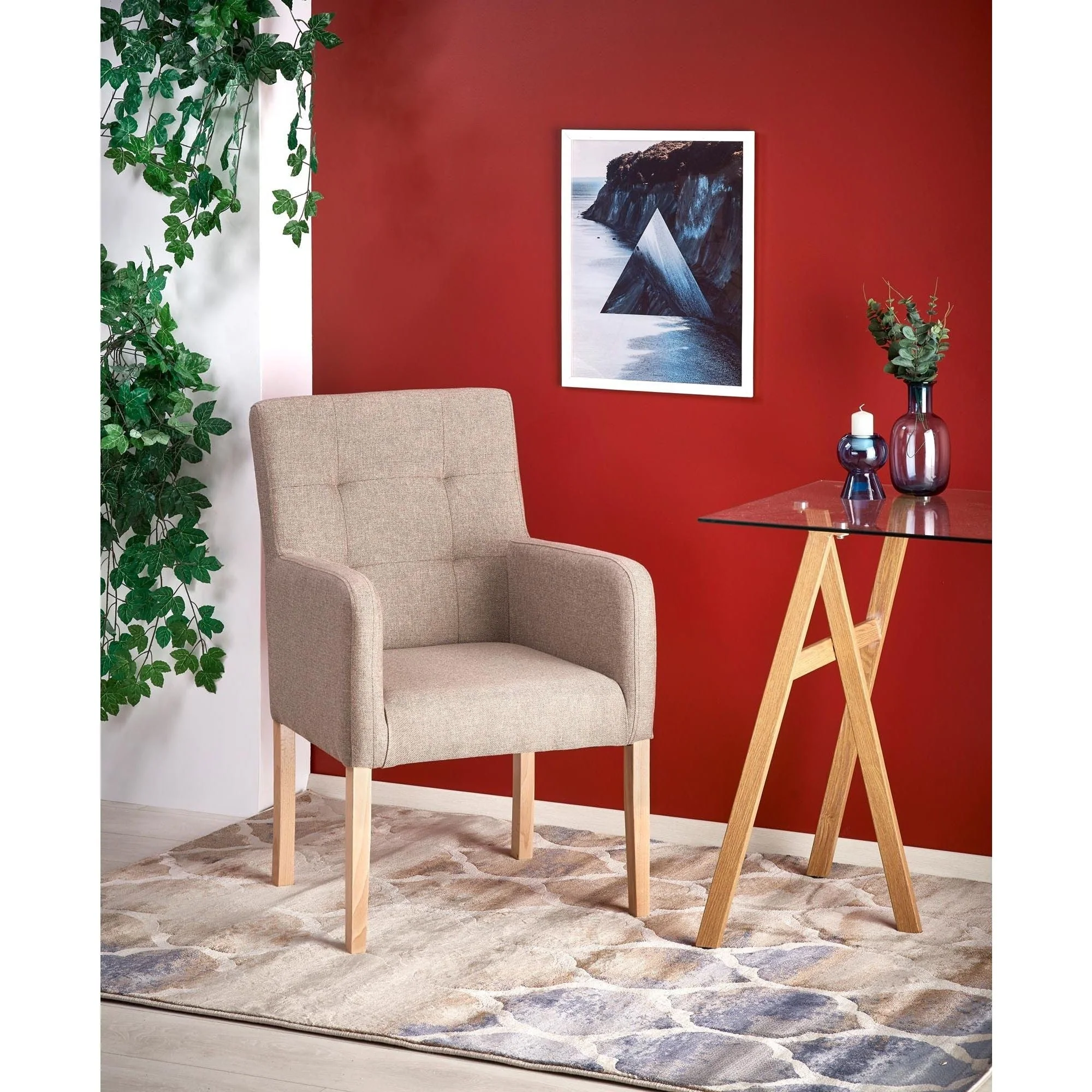 Fotoliu FILO, bej/stejar miere, stofa clasica/lemn, 60x62x92 cm - Image 8