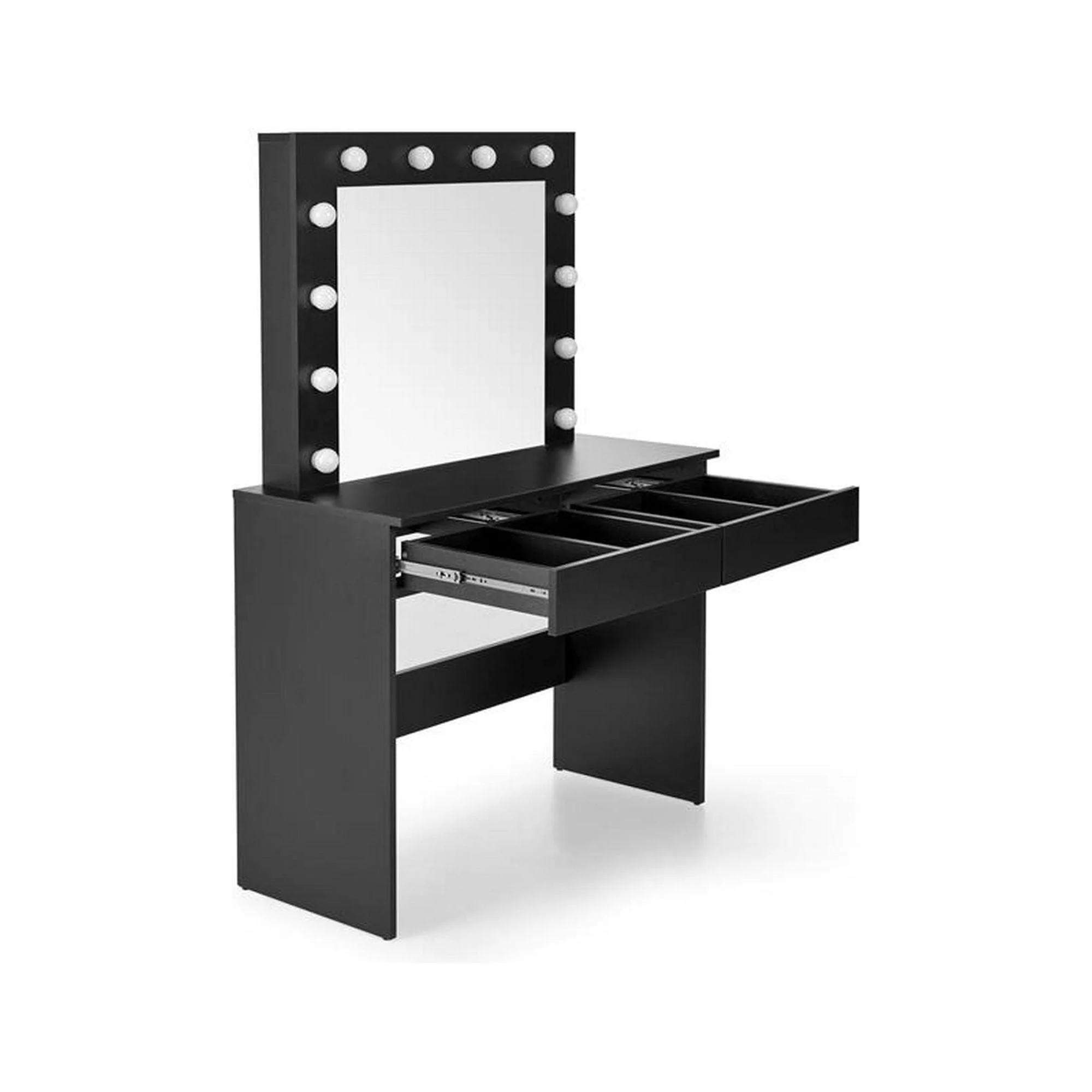 Masa de toaleta Hollywood, negru, iluminare led, oglinda, 94x43x140 cm - Image 4