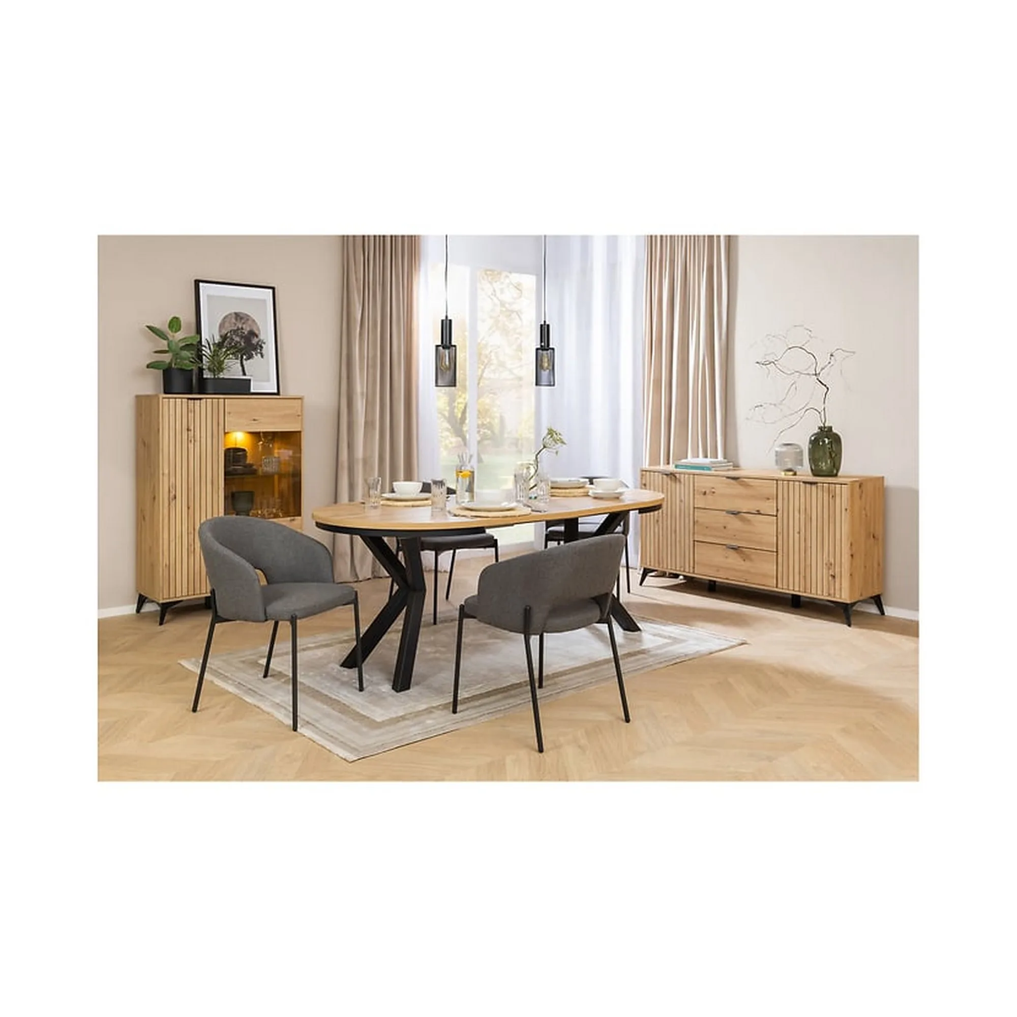 Masa extensibila ELAND, stejar artisan/negru, PAL laminat/metal, 100/200x100x76 cm - Image 7
