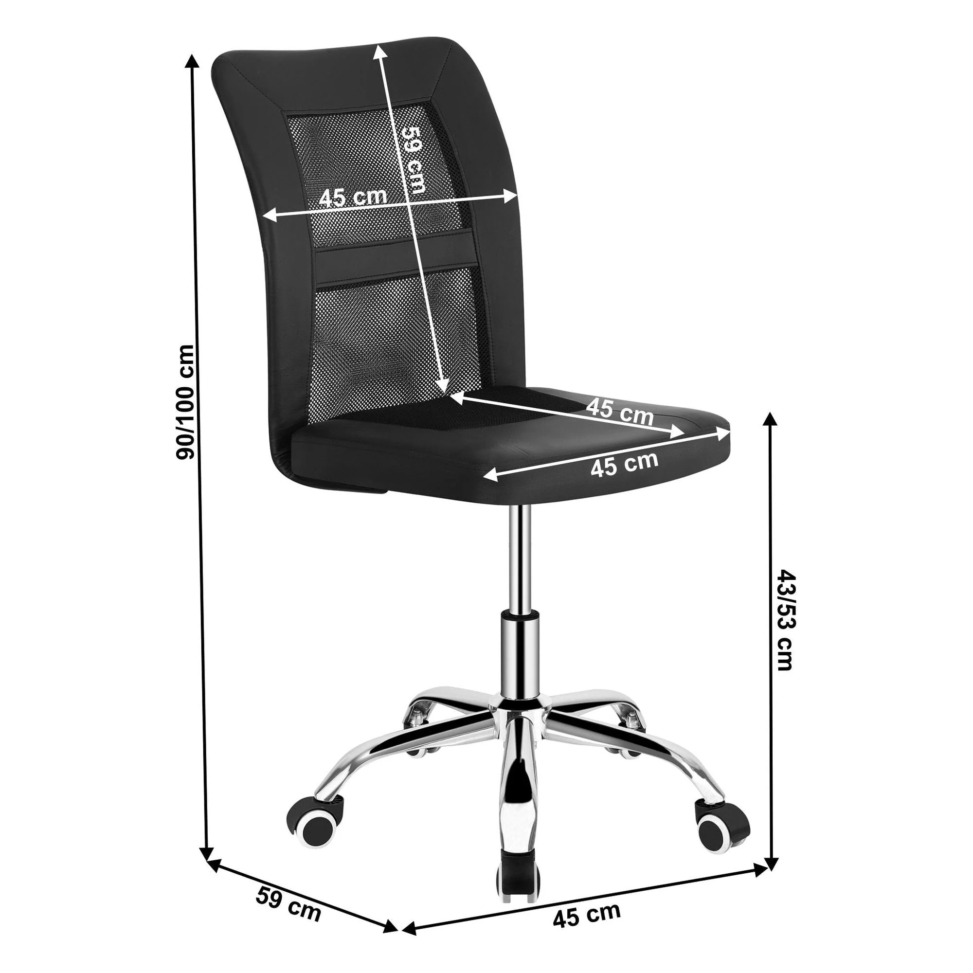 Scaun birou IDOR 2 NEW, negru/crom, plasa/piele ecologica, 45x59x90/100 cm - Image 6