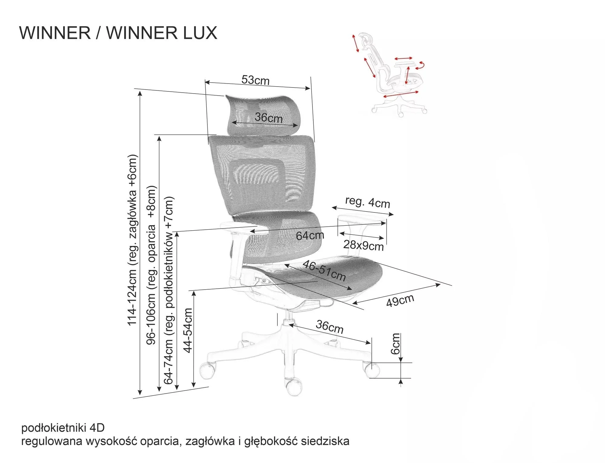 Scaun de birou WINNER LUX, negru/crom, plasa/metal, 64x51x114 cm - Image 10