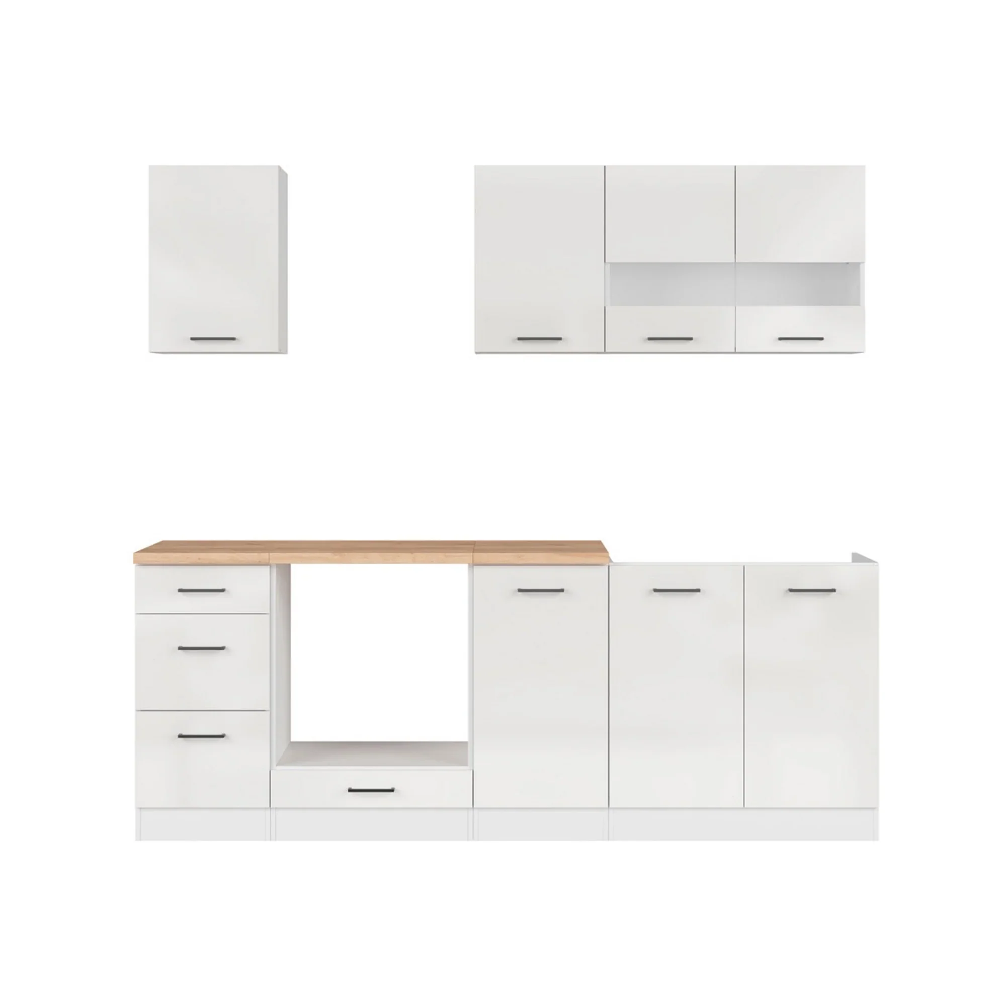 Set bucatarie JUNONA LINE, alb lucios, PAL, 220 cm, cu blat stejar artisan - Image 3