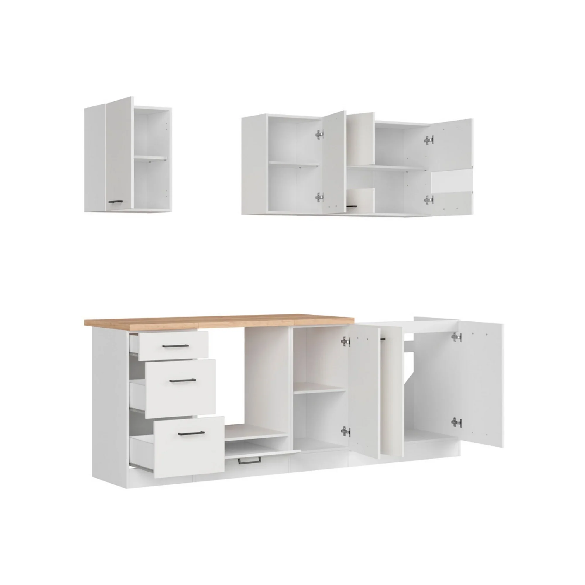 Set bucatarie JUNONA LINE, alb lucios, PAL, 220 cm, cu blat stejar artisan - Image 4