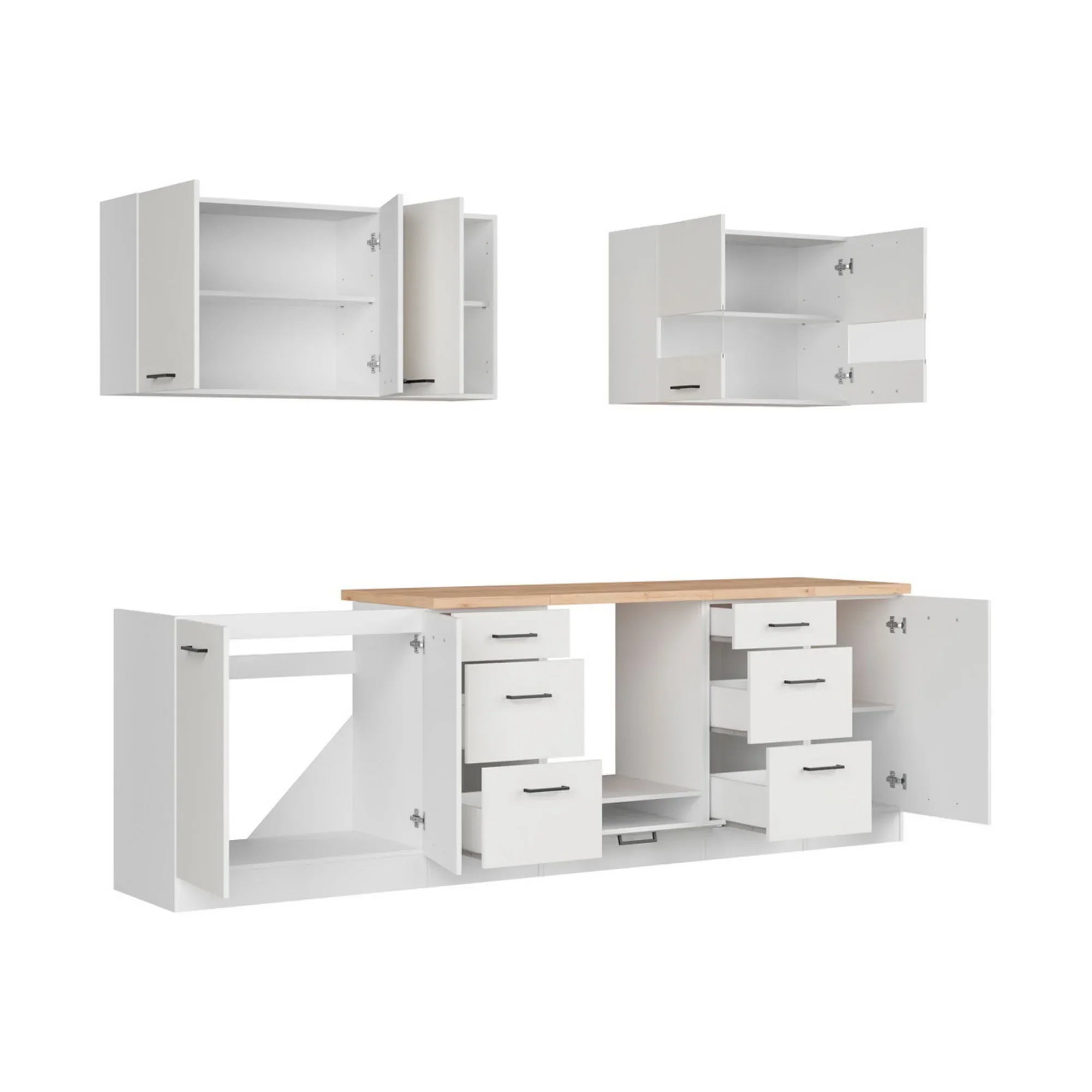 Set bucatarie JUNONA LINE, alb lucios, PAL, 260 cm, cu blat stejar artisan - Image 3