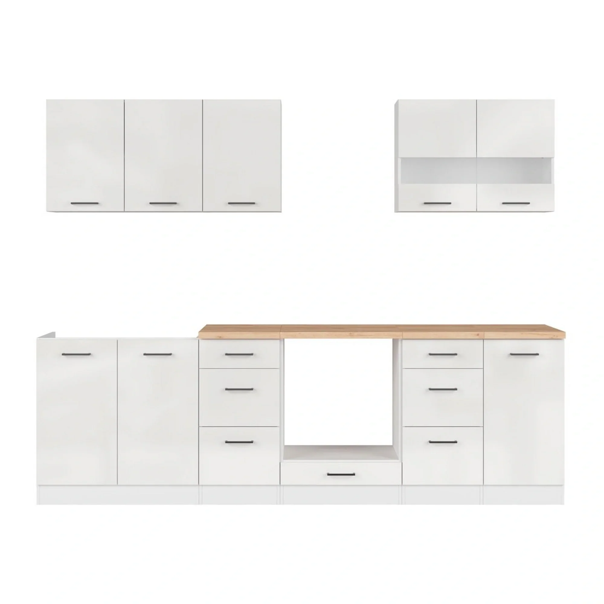Set bucatarie JUNONA LINE, alb lucios, PAL, 260 cm, cu blat stejar artisan - Image 4