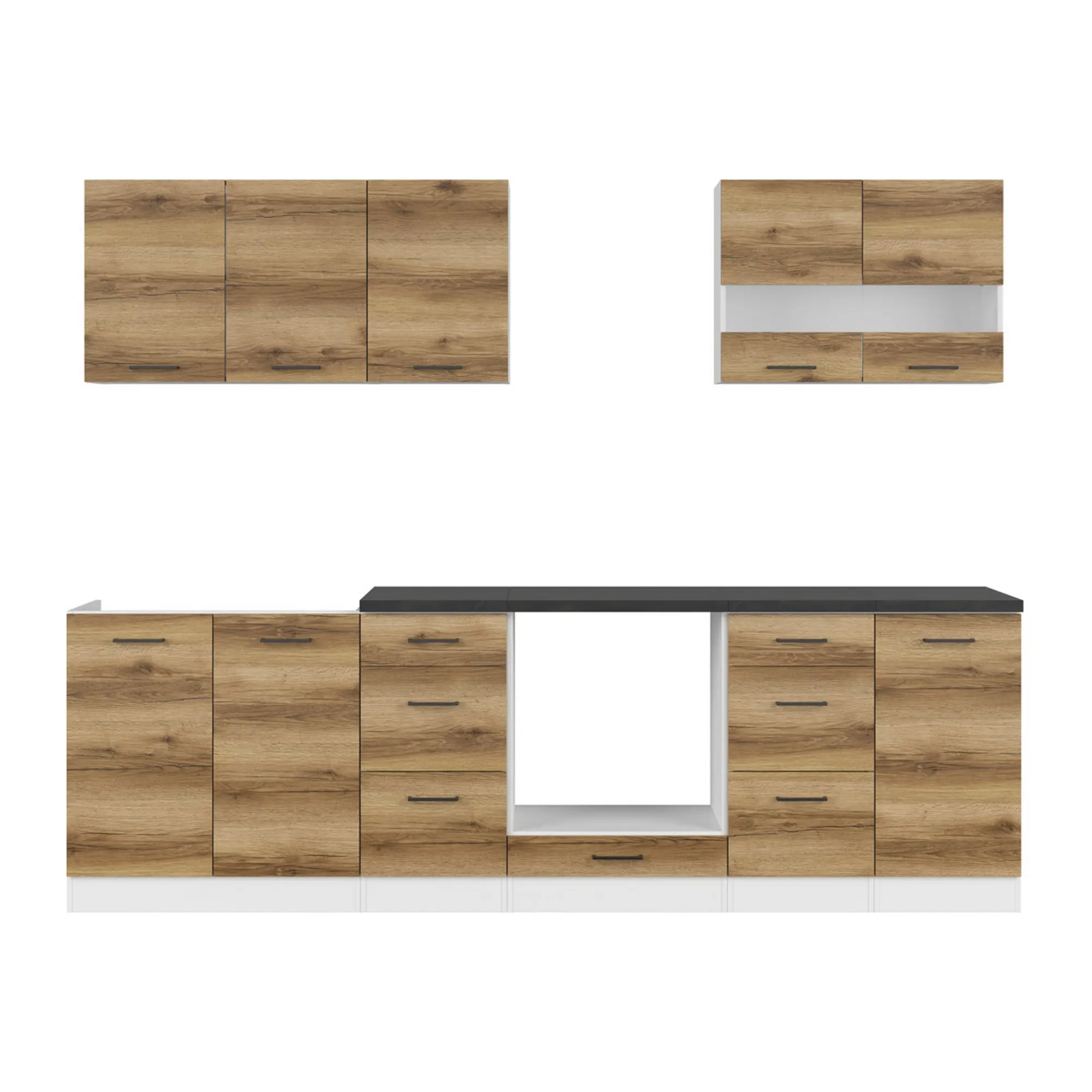 Set bucatarie JUNONA LINE, stejar delano/alb, PAL, 260 cm, cu blat negru - Image 3