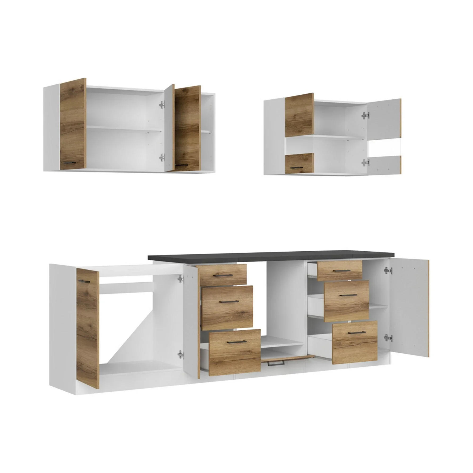 Set bucatarie JUNONA LINE, stejar delano/alb, PAL, 260 cm, cu blat negru - Image 4