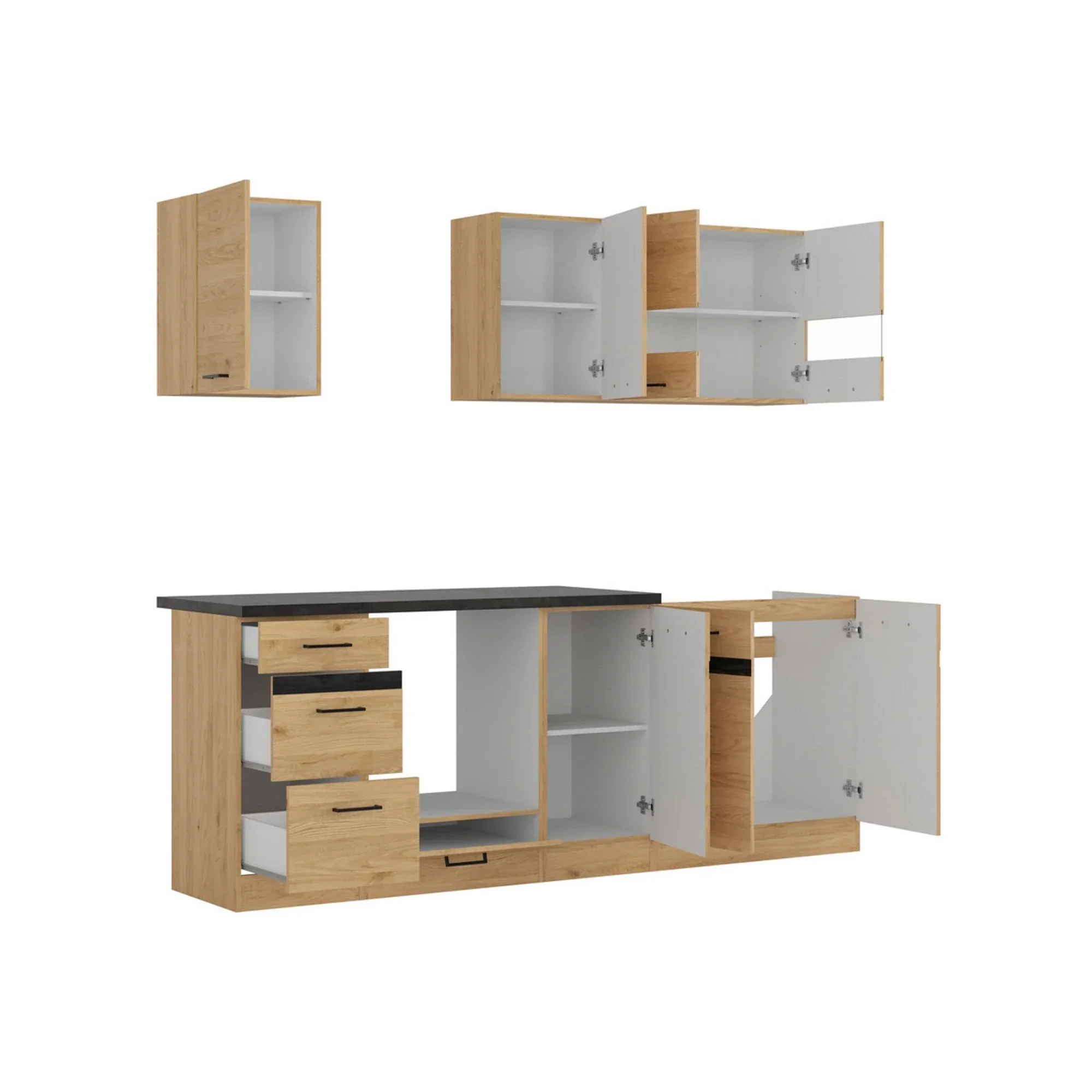 Set bucatarie JUNONA LINE, stejar, PAL, 220 cm, cu blat negru - Image 4
