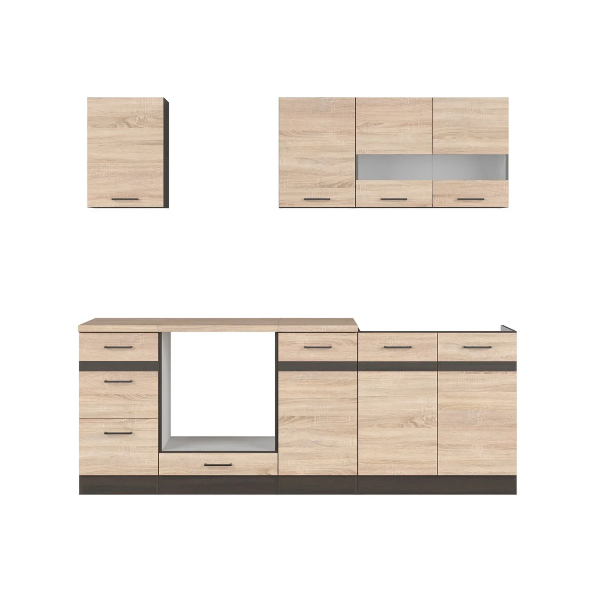 Set bucatarie JUNONA LINE, stejar sonoma/wenge, PAL, 220 cm, cu blat stejar sonoma - Image 3