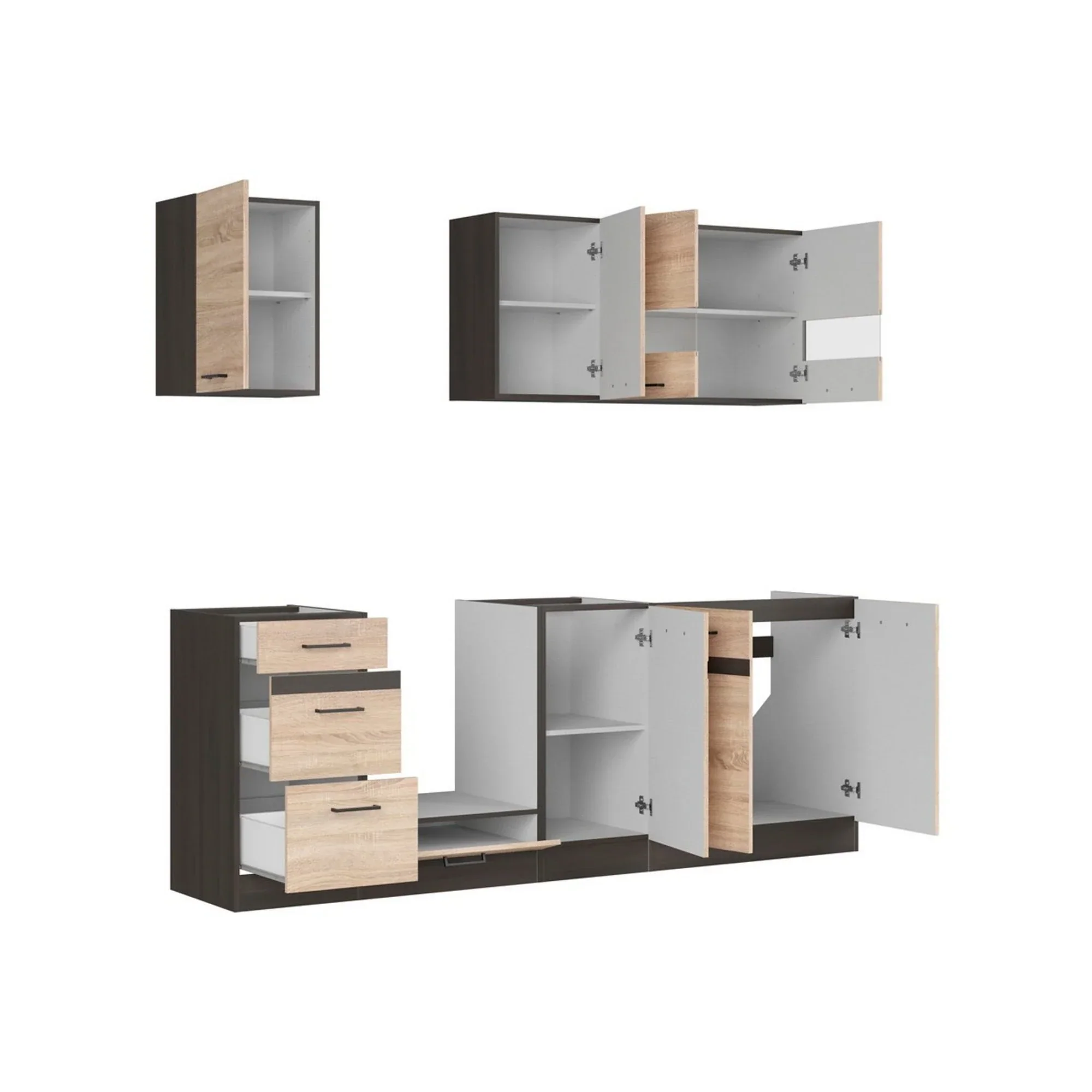 Set bucatarie JUNONA LINE, stejar sonoma/wenge, PAL, 220 cm, cu blat stejar sonoma - Image 4